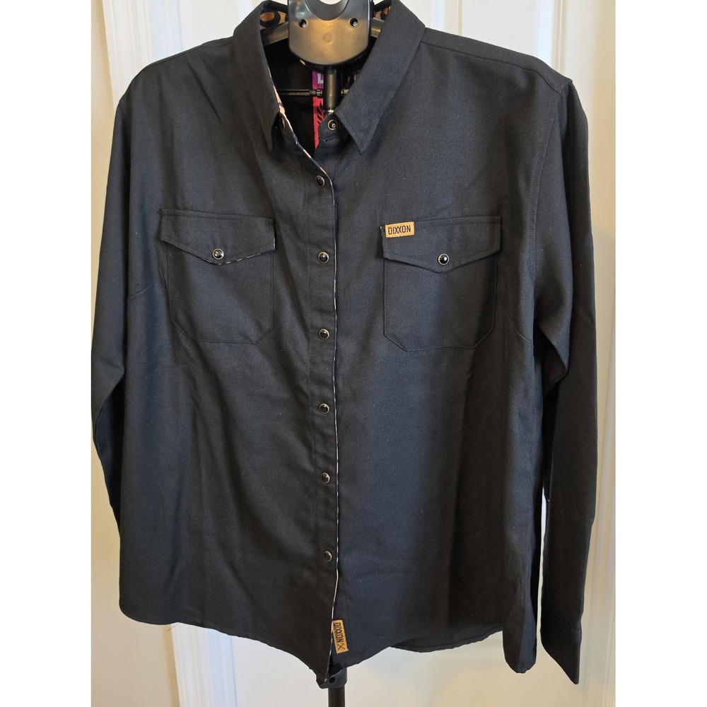 DIXXON Dinner Party Flannel Womens W2X 2X Black Leopard Print Snap Shirt
